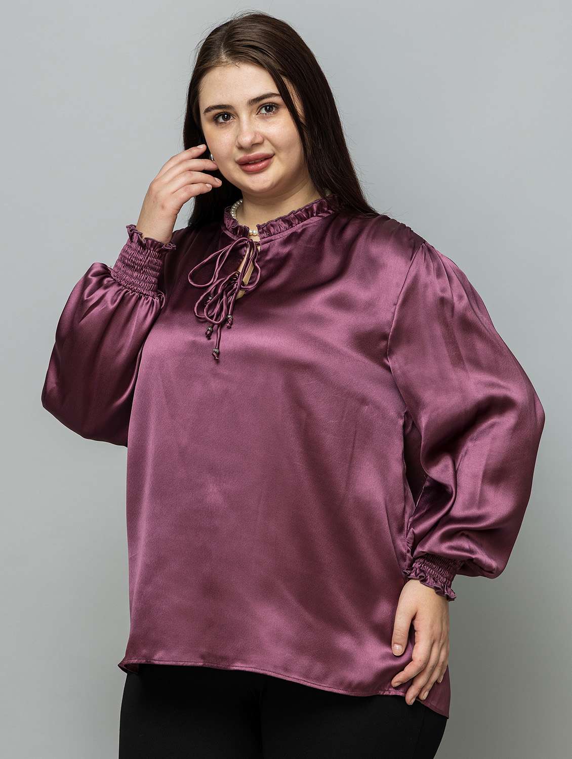 women plus size solid long sleeve top - 22443594 -  Standard Image - 2