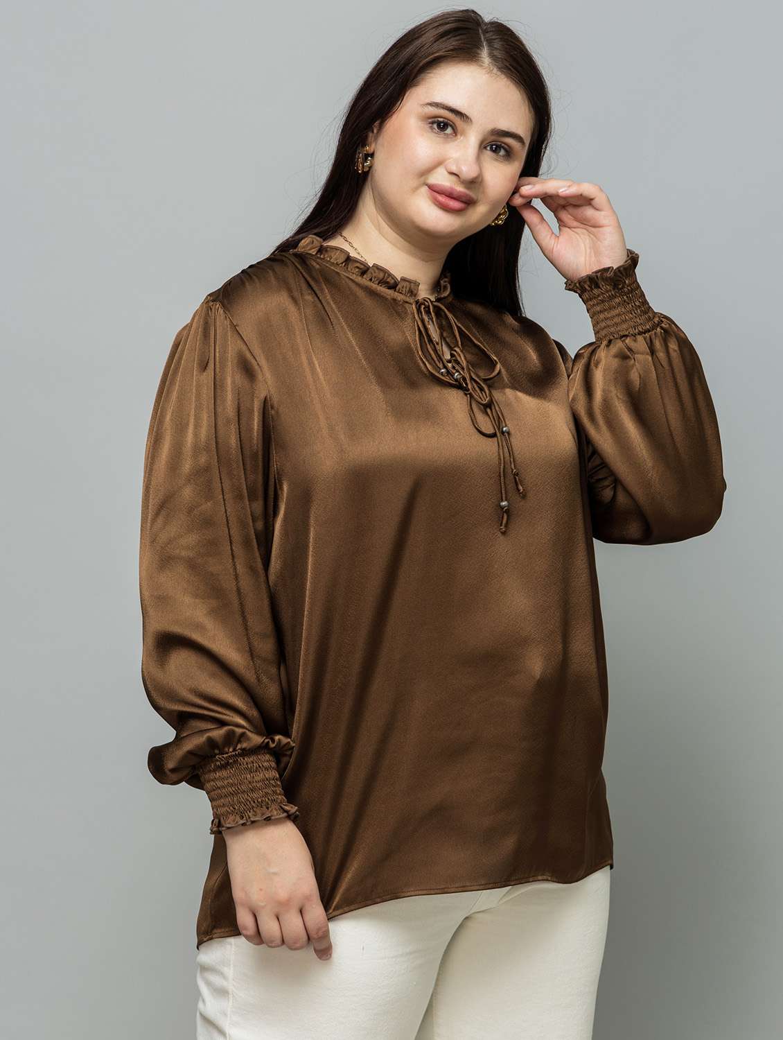 women plus size solid long sleeve top - 22443595 -  Standard Image - 2