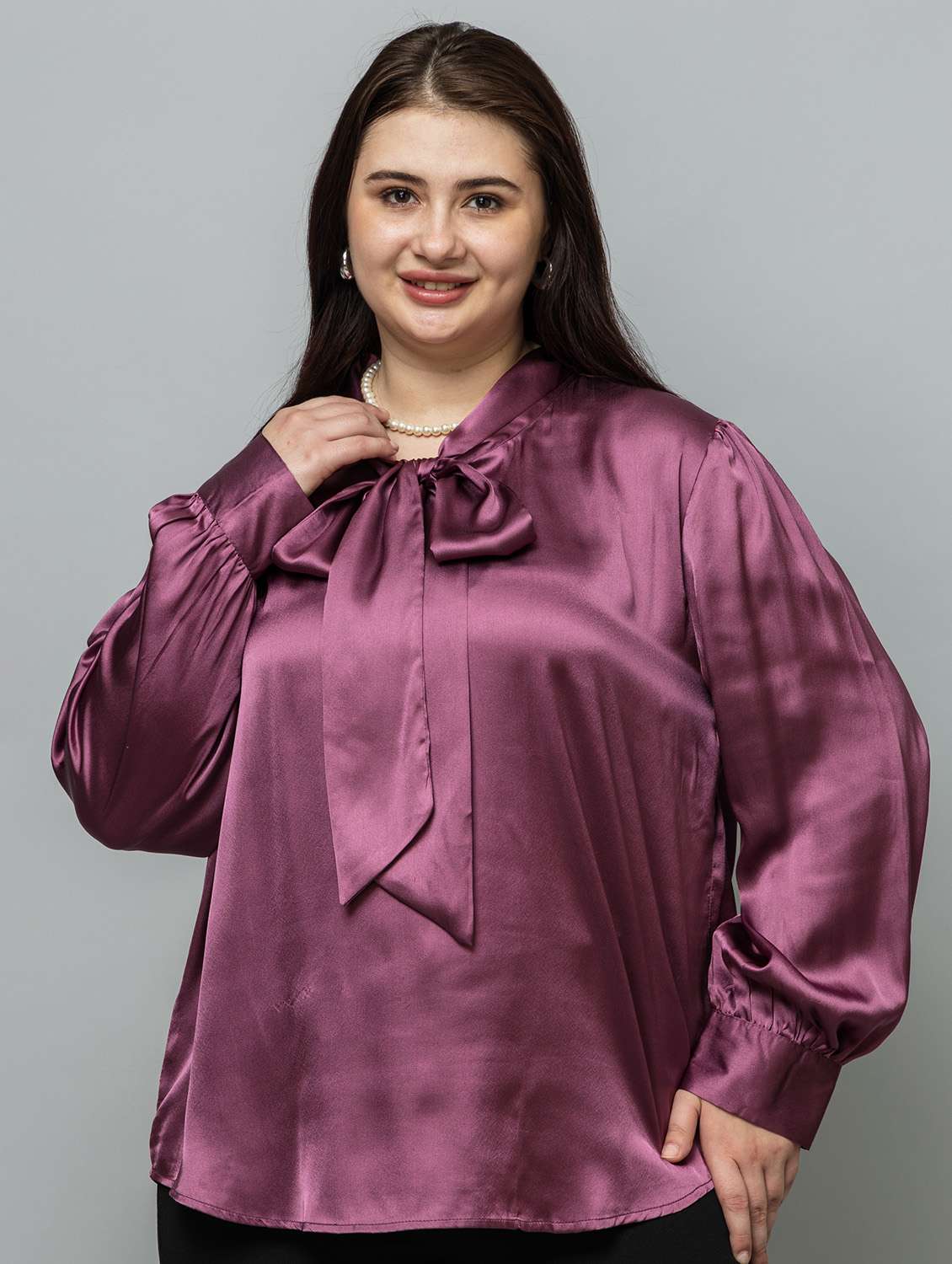 women solid purple satin regular top - 22443596 -  Standard Image - 2