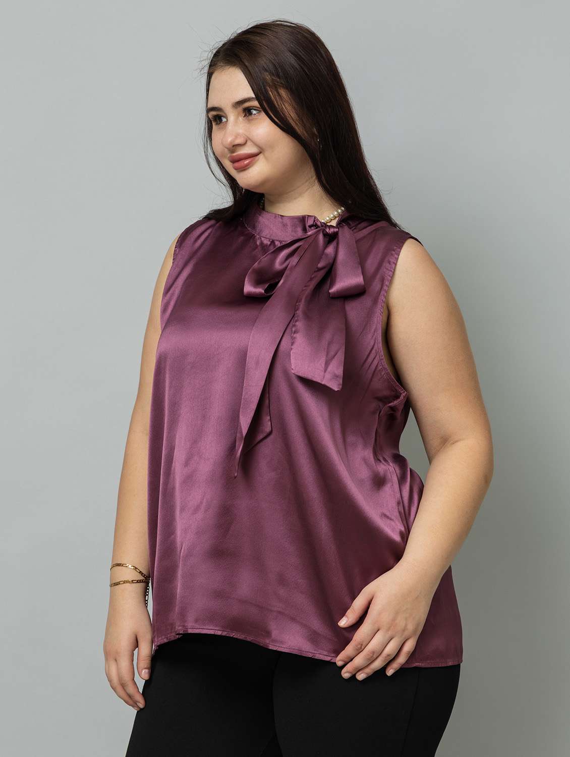 women solid purple satin regular top - 22443598 -  Standard Image - 2