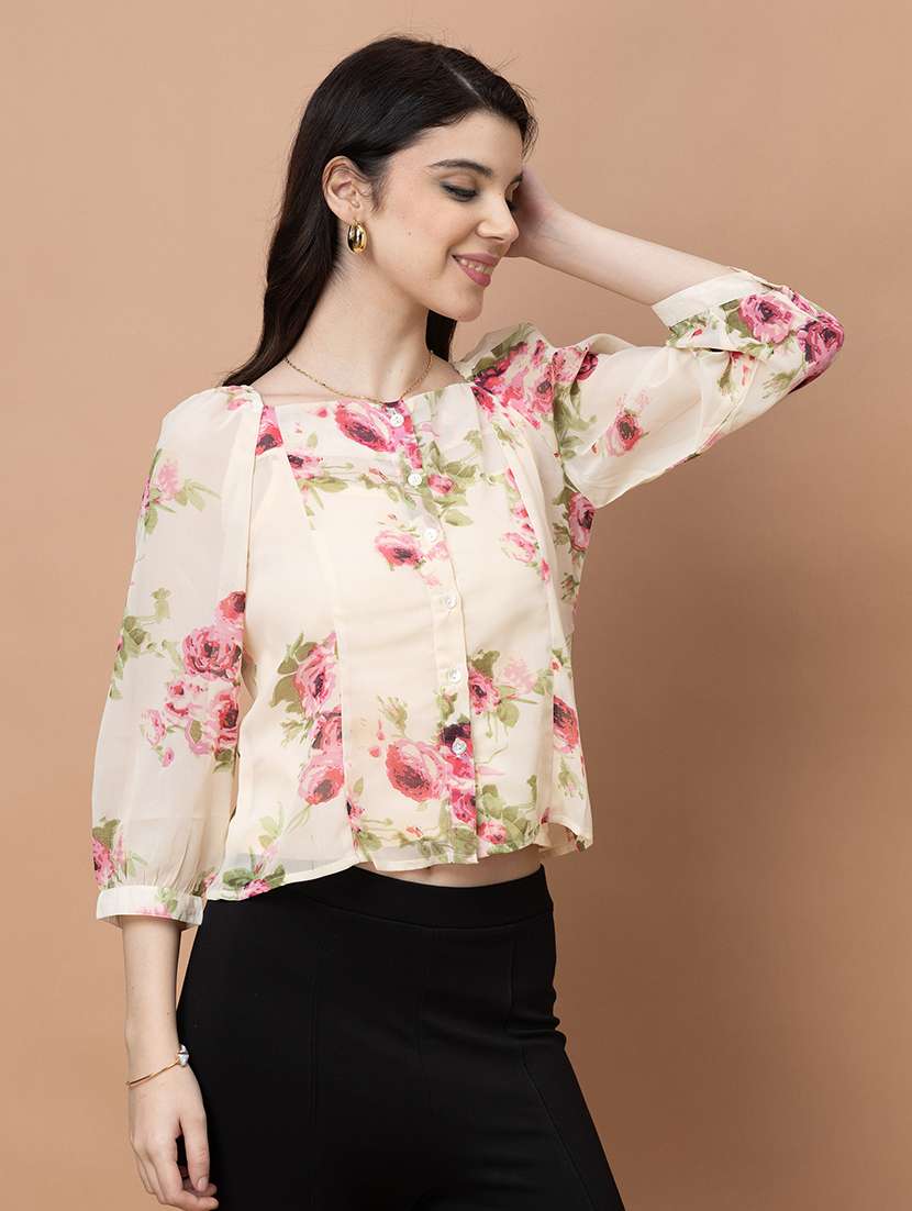 women printed three quarter sleeve regular top - 22443607 -  Standard Image - 2