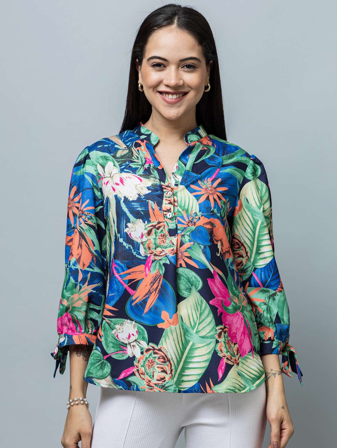 women printed long sleeve regular top