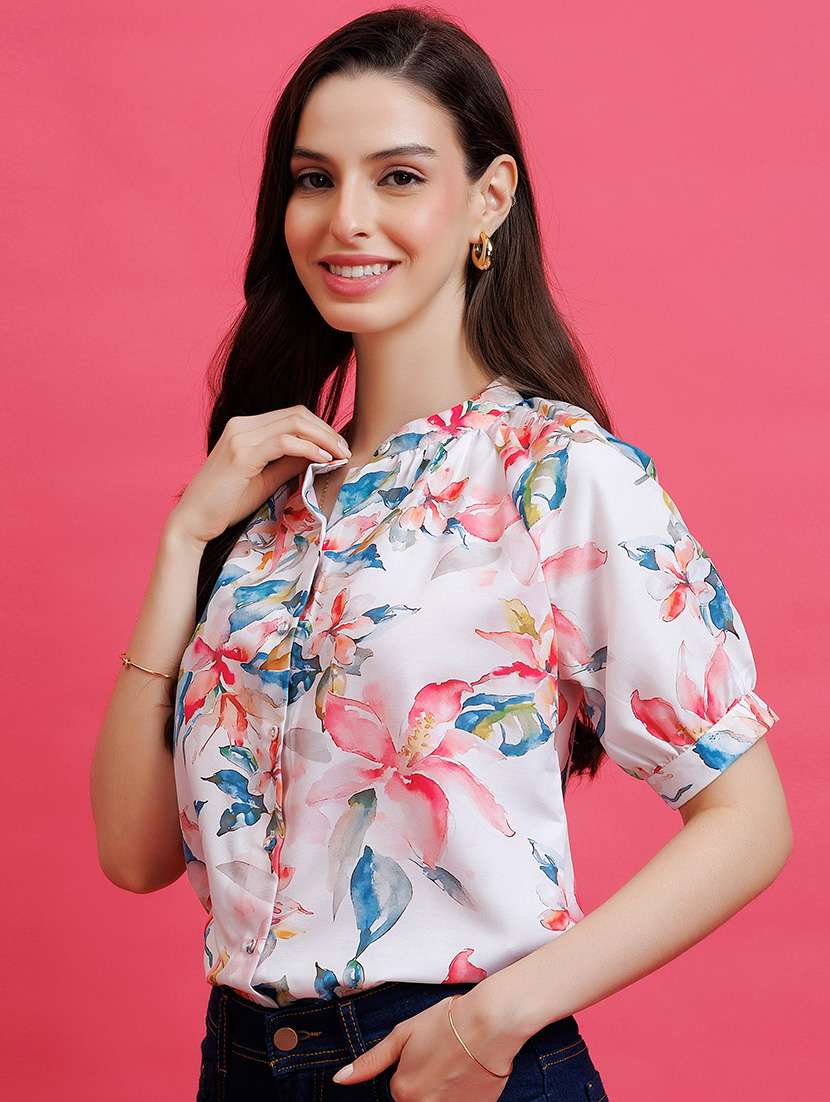 women floral pink rayon regular top - 22443615 -  Standard Image - 2