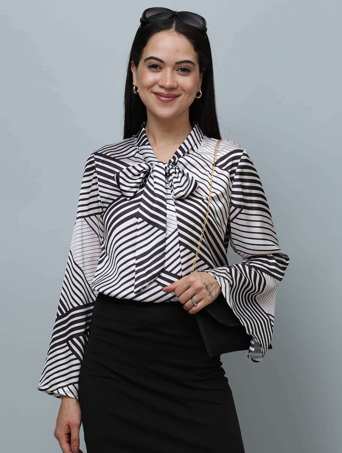 women geometric black satin regular top - 22443616 -  Standard Image - 2