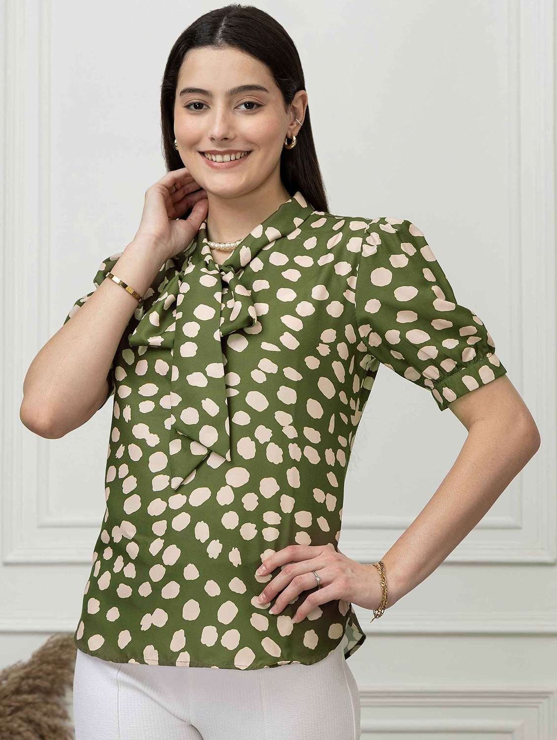 women polka dots green rayon regular top - 22443628 -  Standard Image - 2