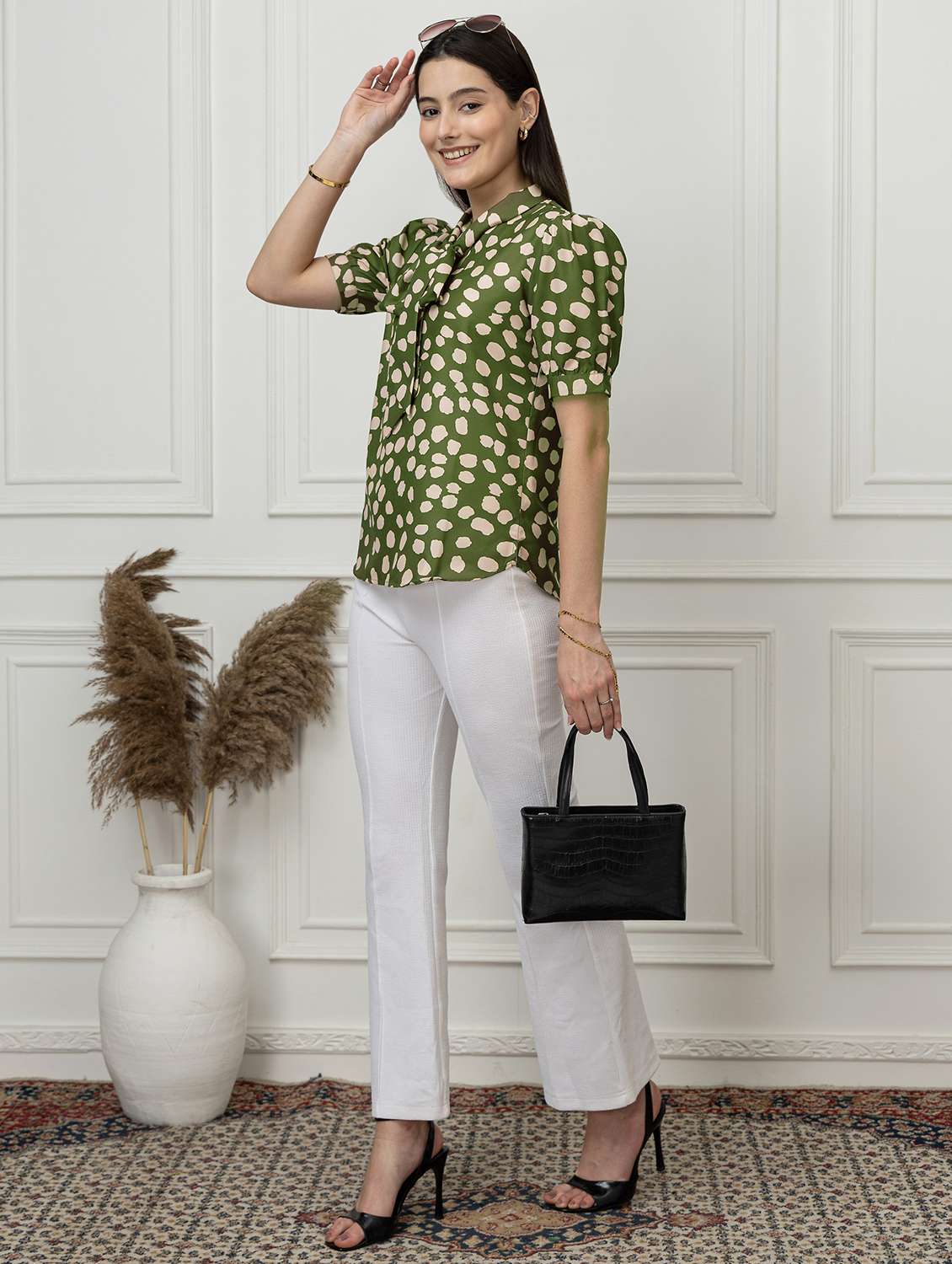 women polka dots green rayon regular top - 22443628 -  Standard Image - 7