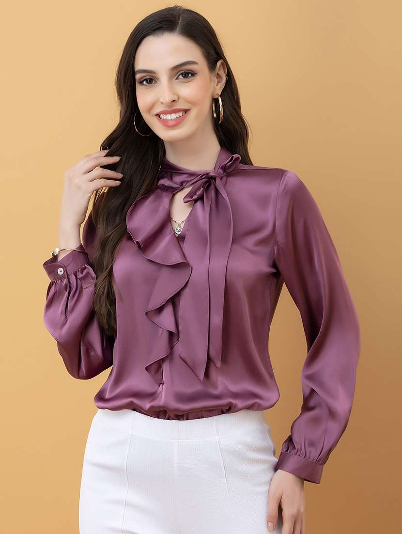 women solids purple satin regular top