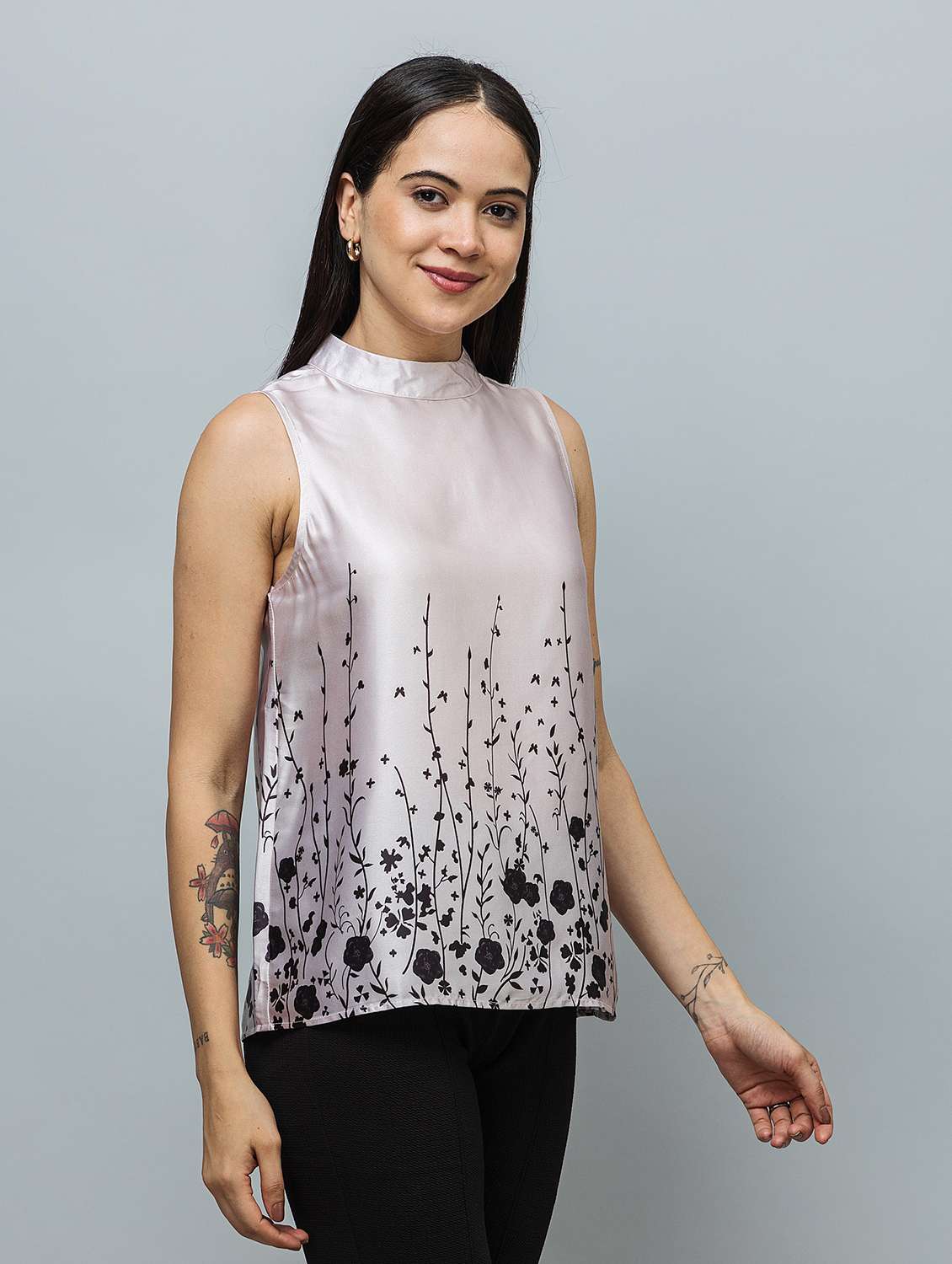 women floral silver satin regular top - 22443695 -  Standard Image - 2