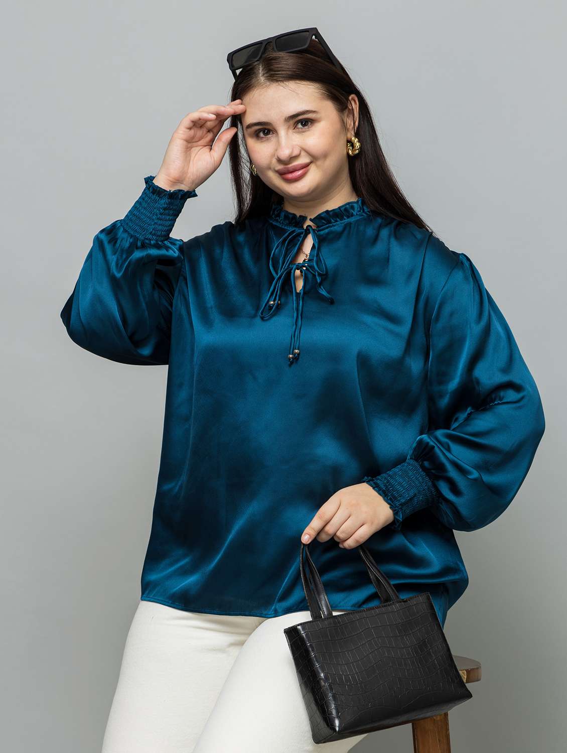 women plus size solid long sleeve regular top - 22443696 -  Standard Image - 2