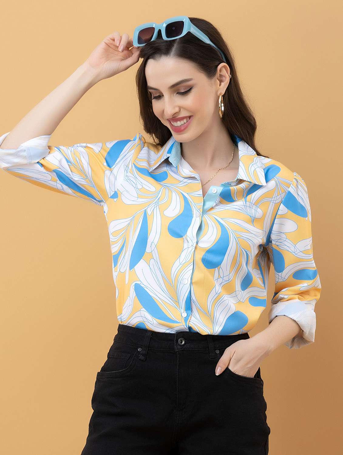 women abstract yellow rayon regular shirt - 22443705 -  Standard Image - 2
