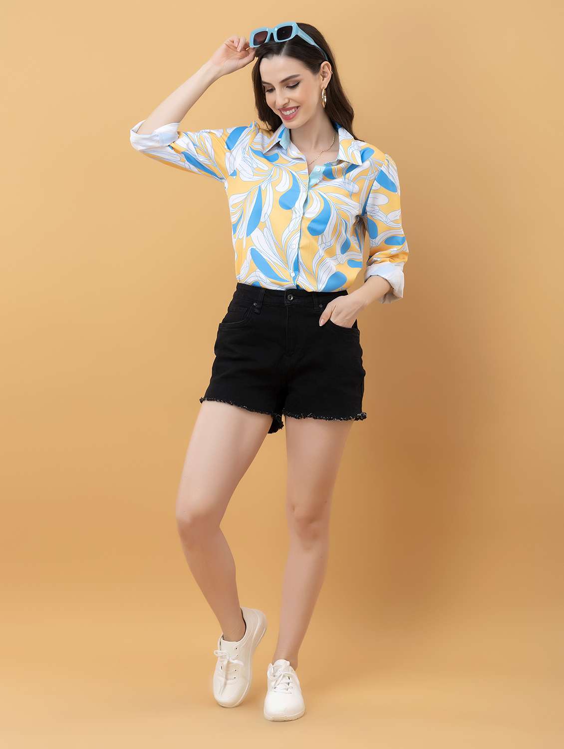 women abstract yellow rayon regular shirt - 22443705 -  Standard Image - 7