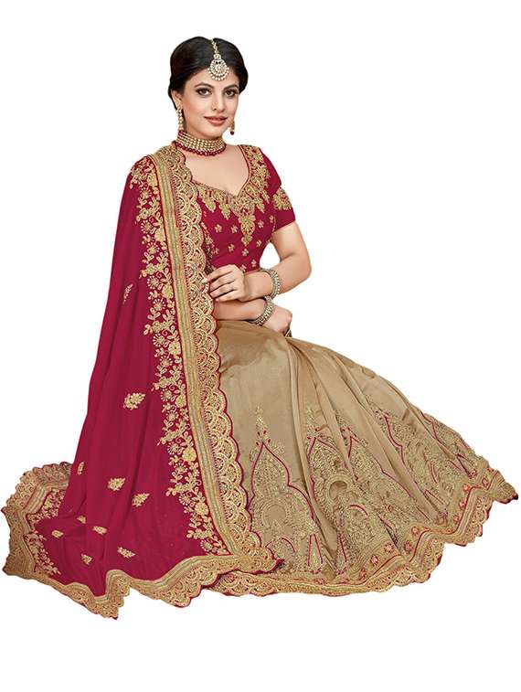 women solid with work half & half saree - 22444254 -  Standard Image - 2