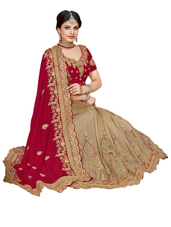 women solid with work half & half saree - 22444255 -  Standard Image - 2