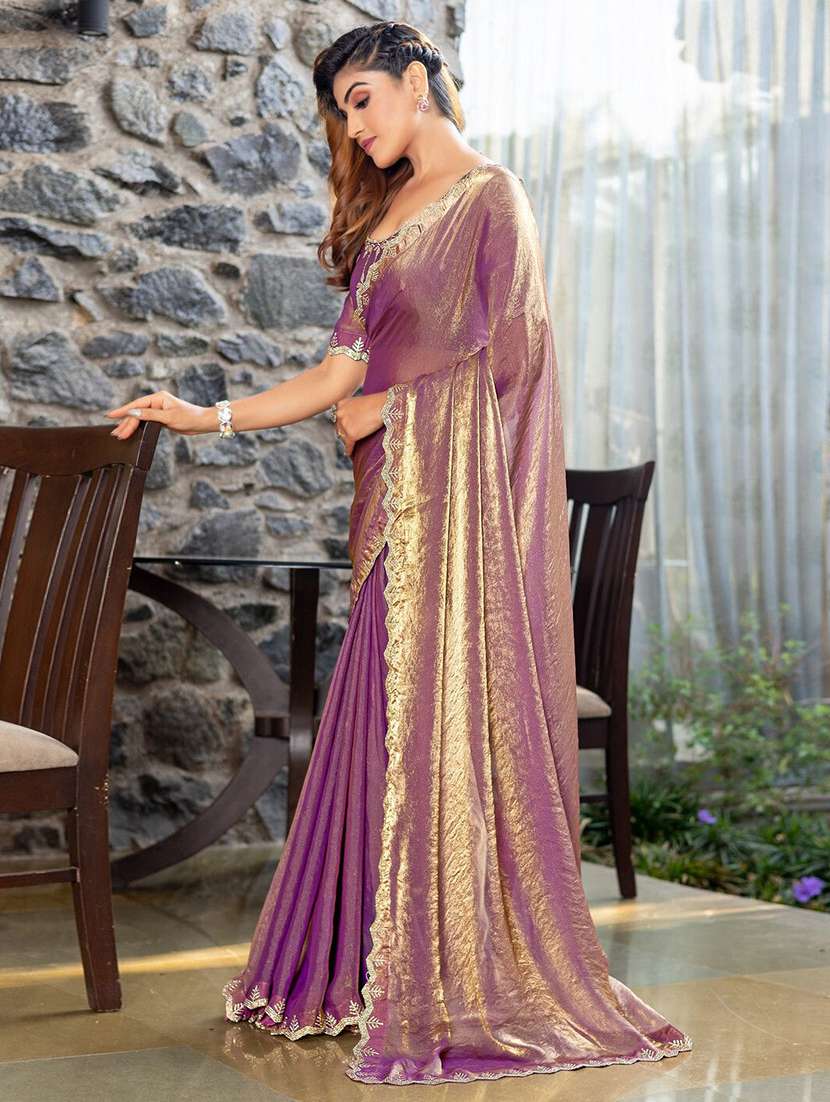 women solid with bordered saree - 22444394 -  Standard Image - 2