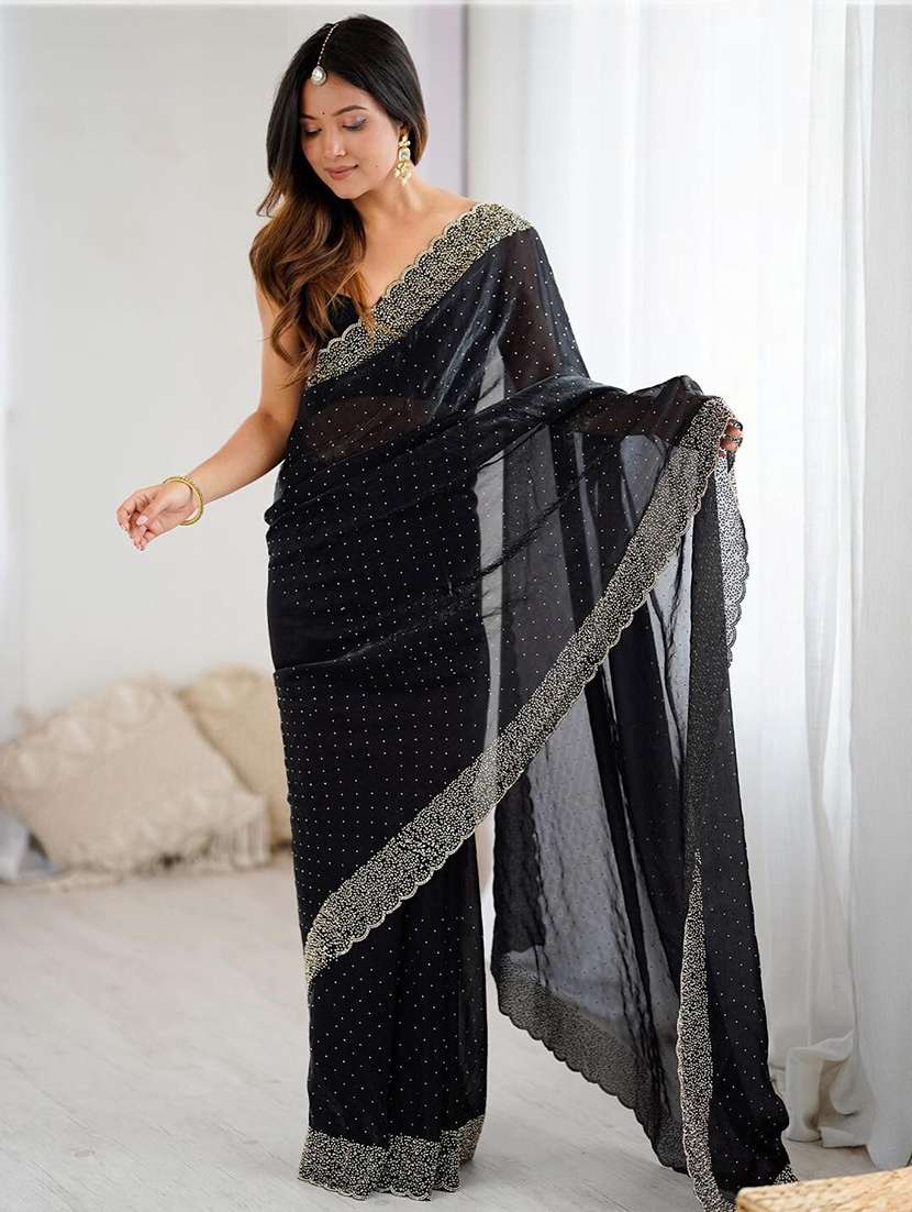 women solid with work embellished saree - 22444503 -  Standard Image - 2