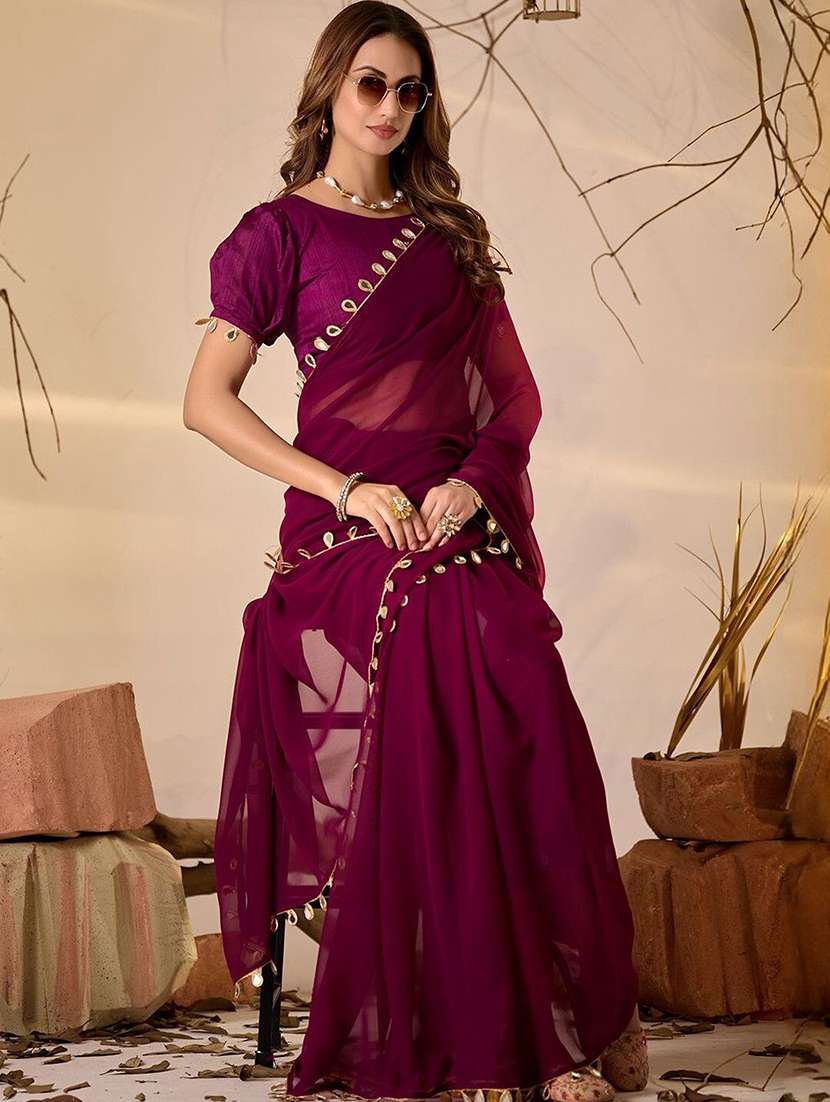 women solid with bordered saree
