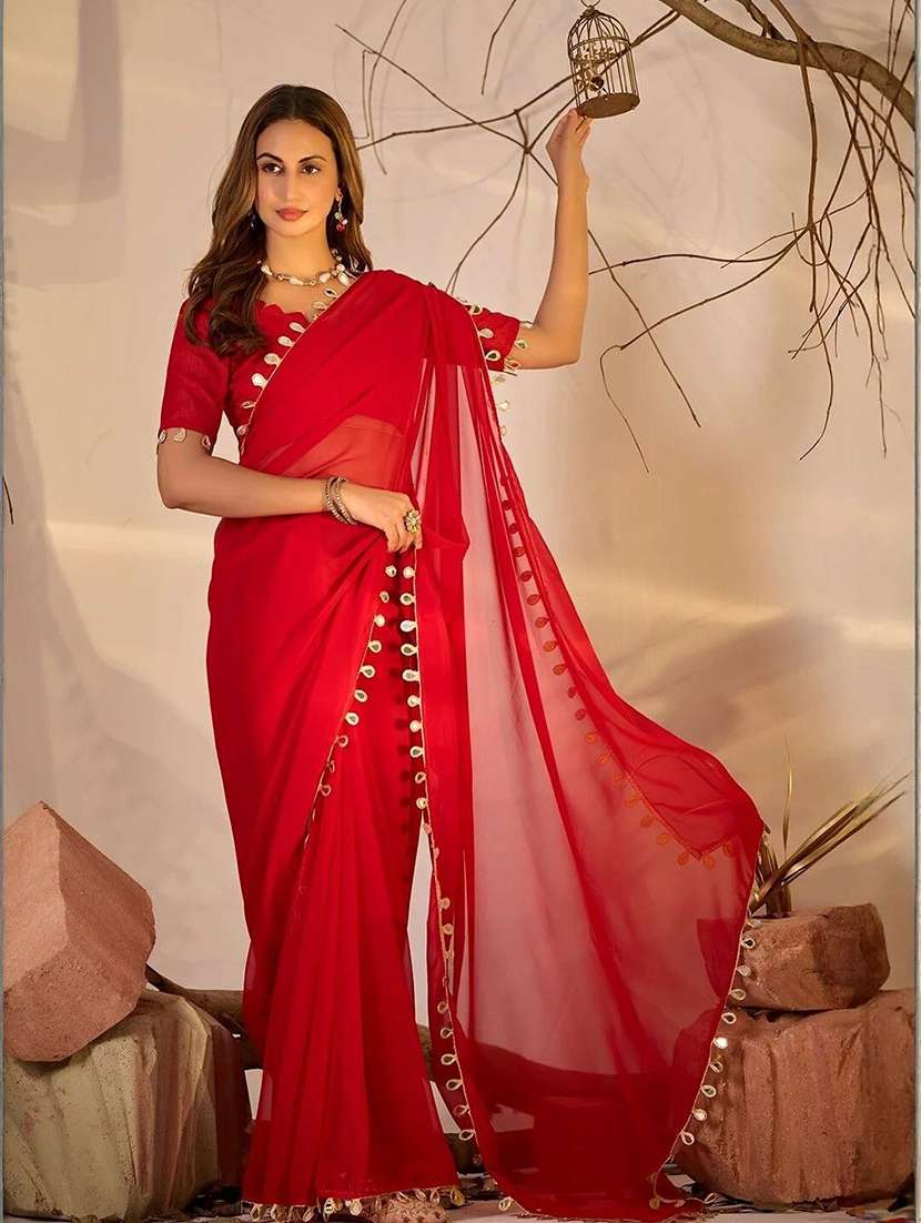 women solid with bordered saree - 22444530 -  Standard Image - 2