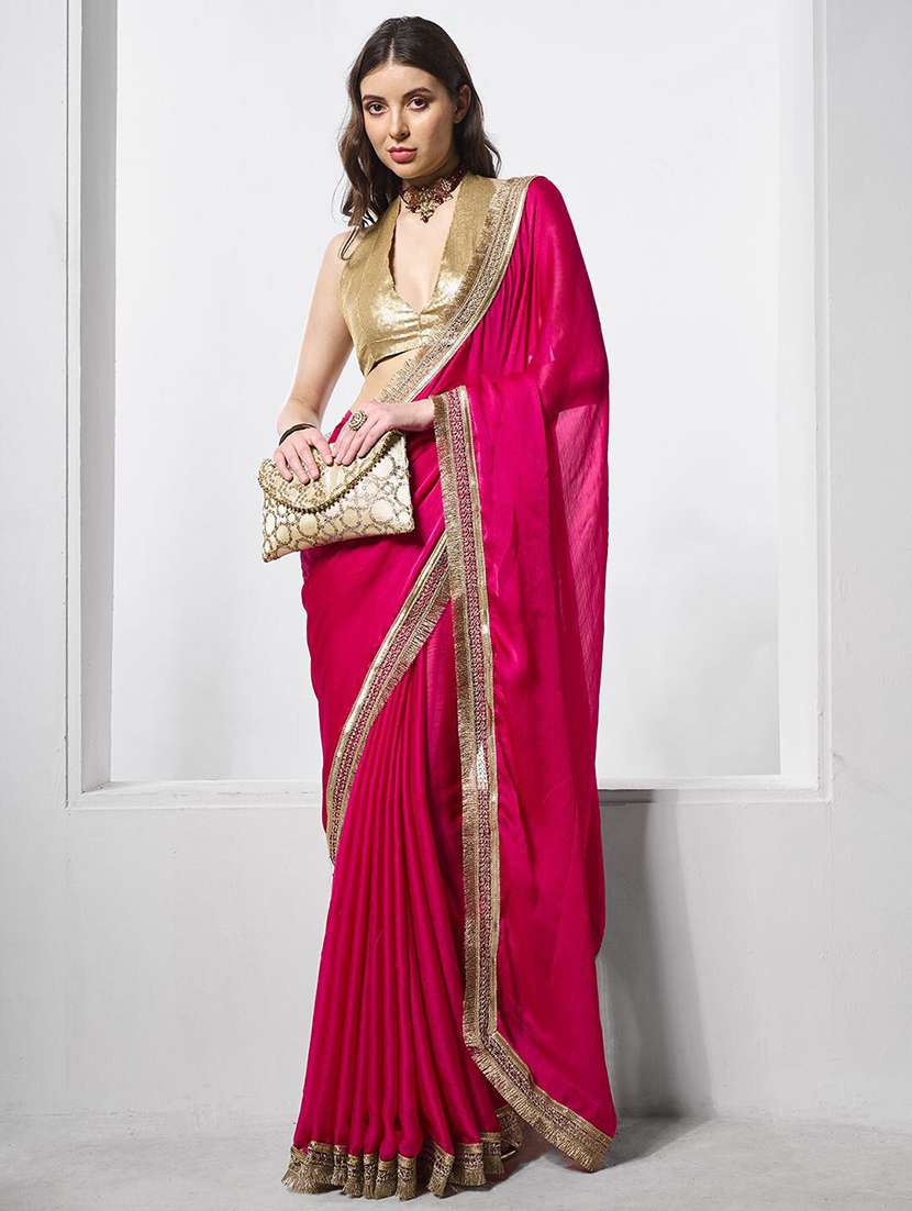 women solid with bordered saree