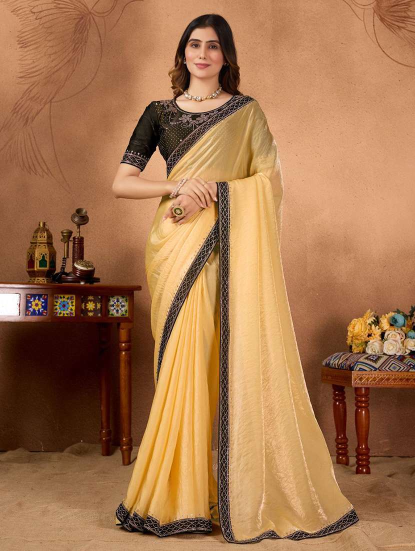 women solid with bordered saree