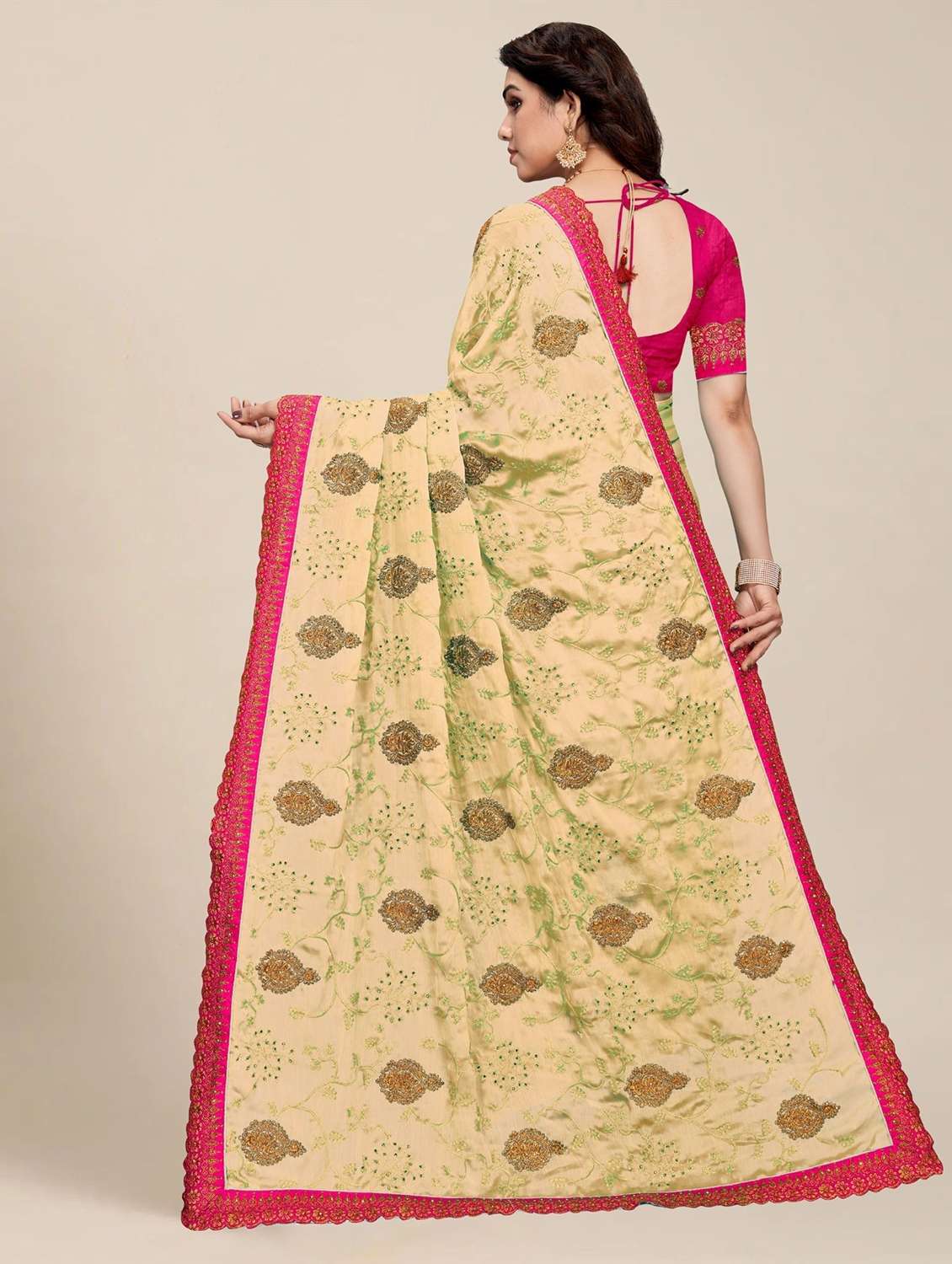 women solid with work embroidered saree - 22444762 -  Standard Image - 2