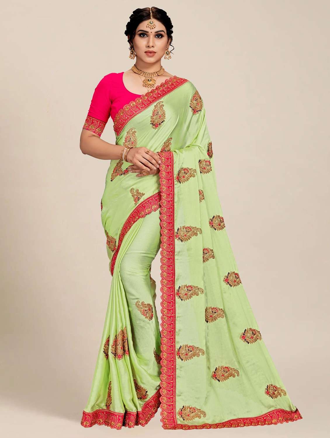 women solid with work embroidered saree