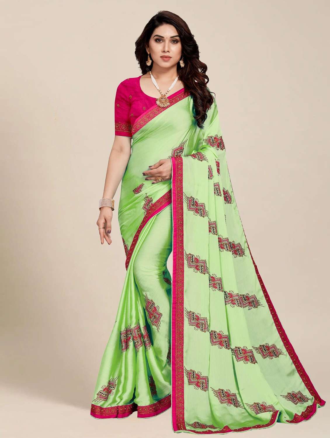 women solid with work embroidered saree