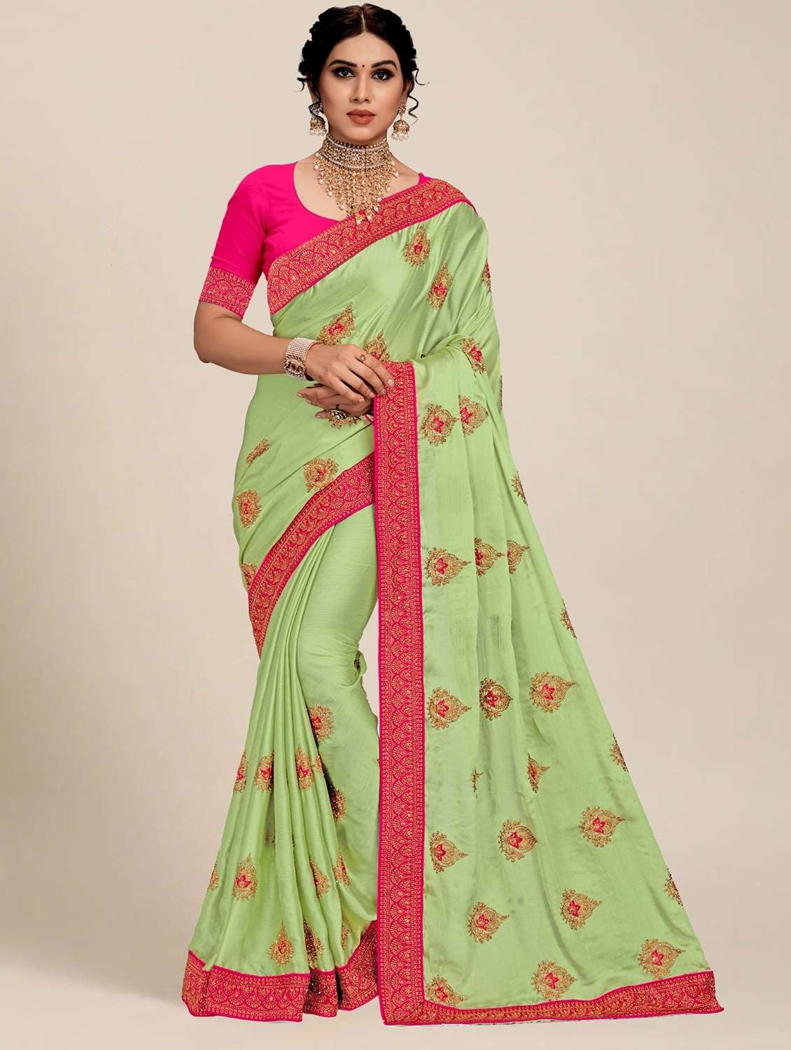women solid with work embroidered saree