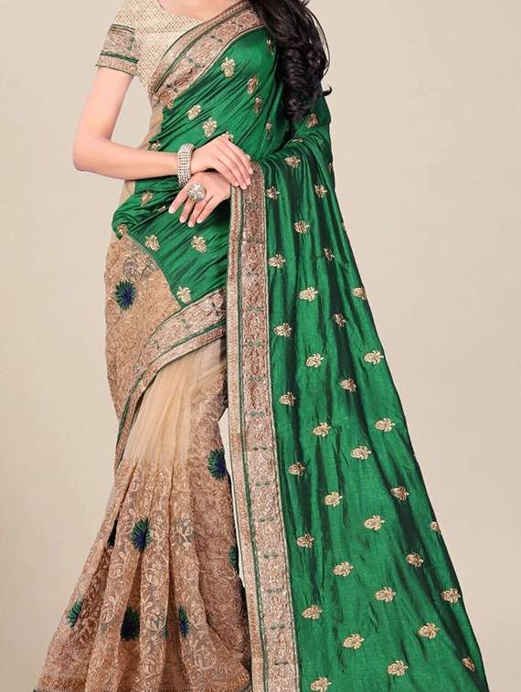 women solid with work half & half saree - 22444937 -  Standard Image - 2