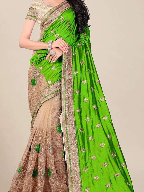 women solid with work half & half saree - 22444939 -  Standard Image - 2