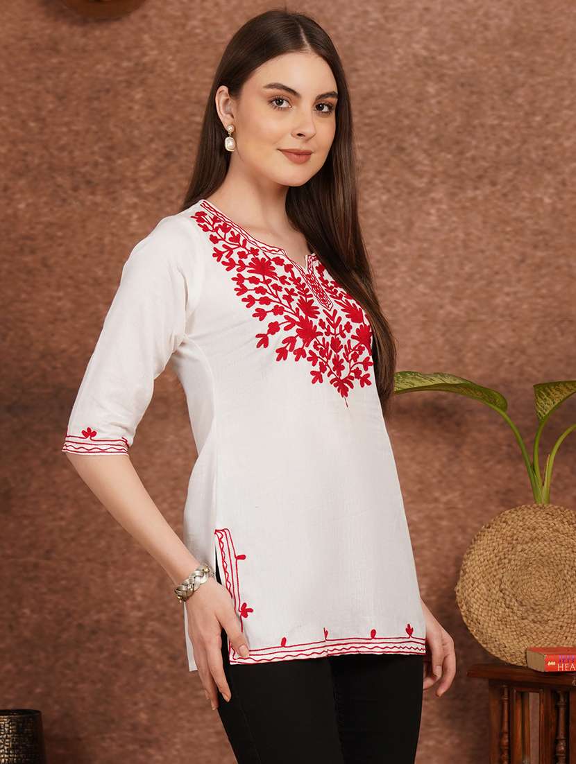 Women White Cotton A-line Kurta - 22444975 -  Standard Image - 2