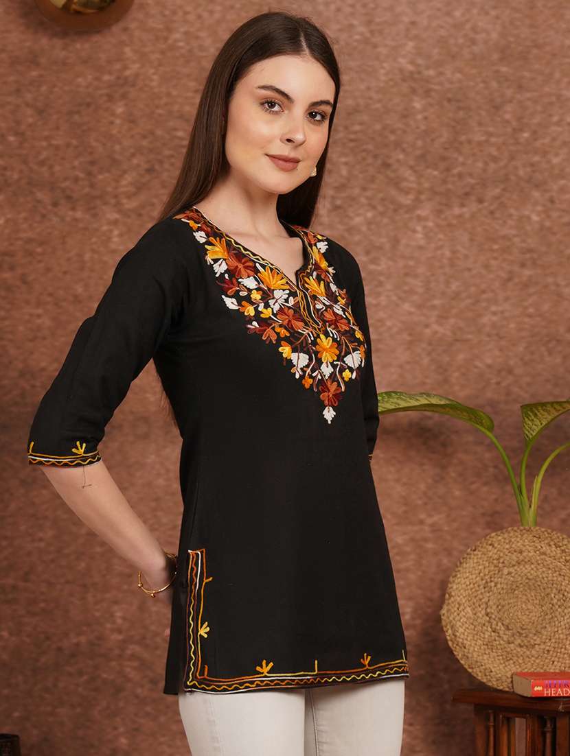 Women Black Cotton A-line Kurta - 22444989 -  Standard Image - 2
