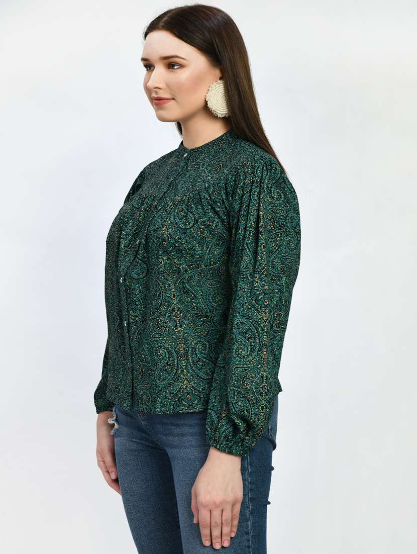 women printed bishop sleeve shirt style top - 22446549 -  Standard Image - 2