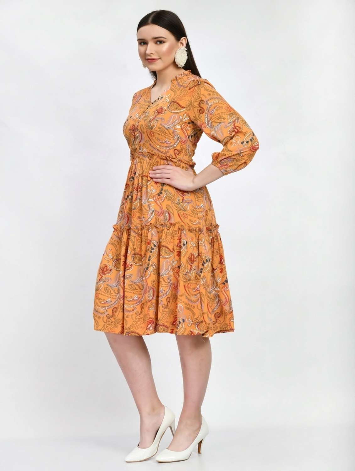 women printed knee length tiered dress - 22446553 -  Standard Image - 2