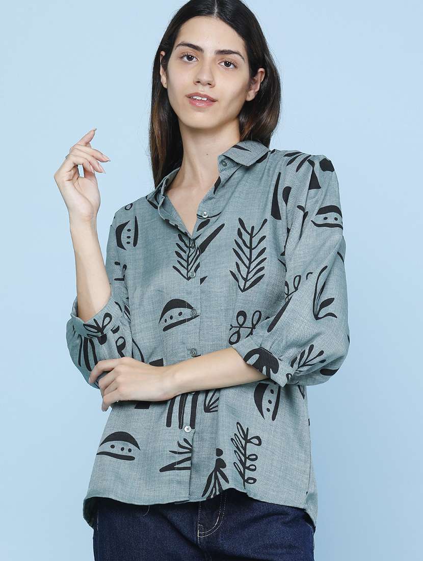 Women Printed Three Quarter Sleeves Shirt Style Top - 22446629 -  Standard Image - 2