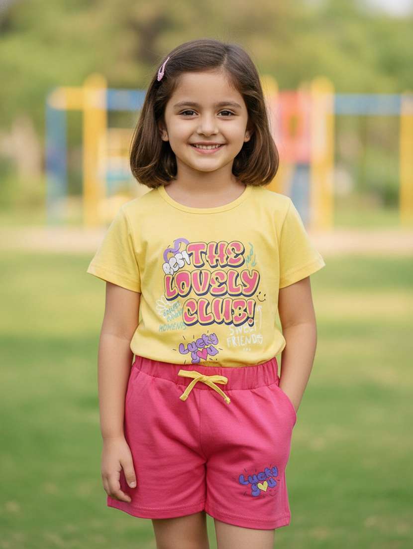 girls printed short sleeves top and shorts set