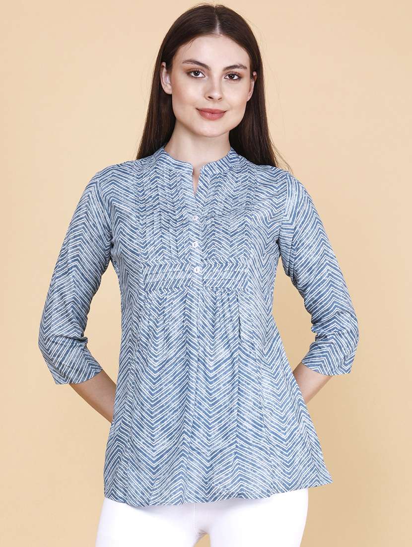 women printed three quarter sleeves a-line top - 22446909 -  Standard Image - 2