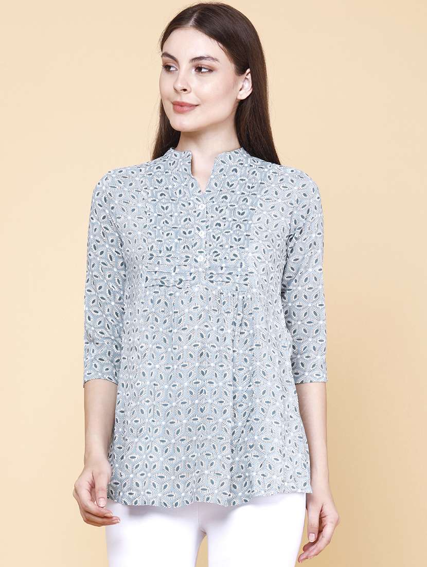 women printed three quarter sleeves a-line top - 22446910 -  Standard Image - 2