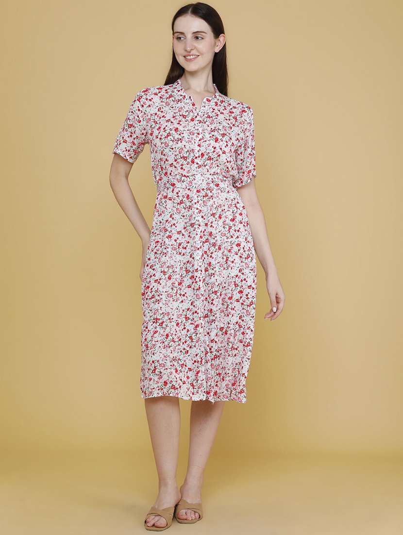 women printed mandarin neck a-line dress - 22447044 -  Standard Image - 2