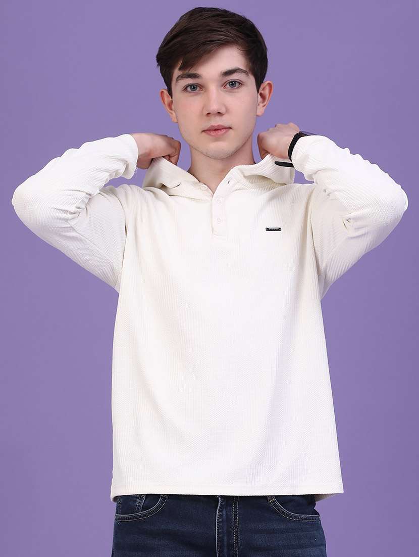 Men Textured Long Sleeves Hooded T-shirt - 22447135 -  Standard Image - 2