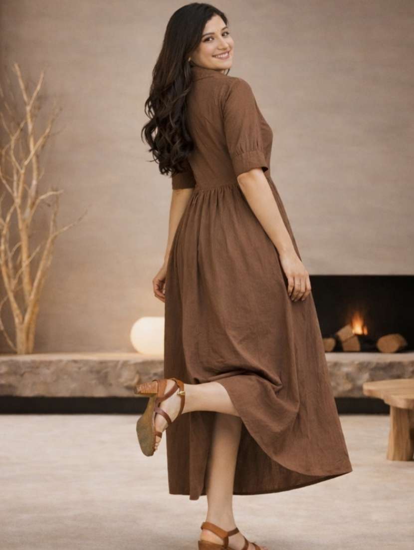 women brown cotton a-line dress - 22447569 -  Standard Image - 2
