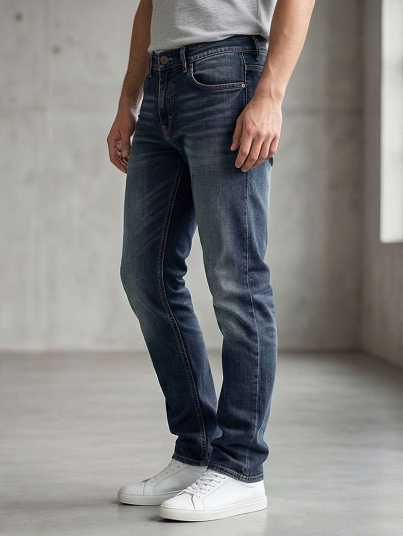 Men Washed High Rise Full Length Tapered Jeans - 22447629 -  Standard Image - 2