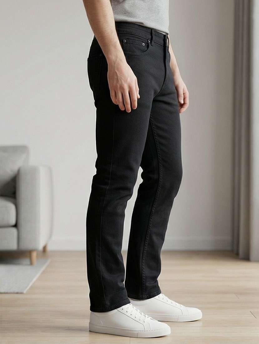 Men Plain High Rise Full Length Tapered Jeans - 22447630 -  Standard Image - 2