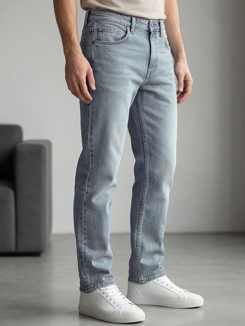 men washed high rise full length tapered jeans - 22447631 -  Standard Image - 2