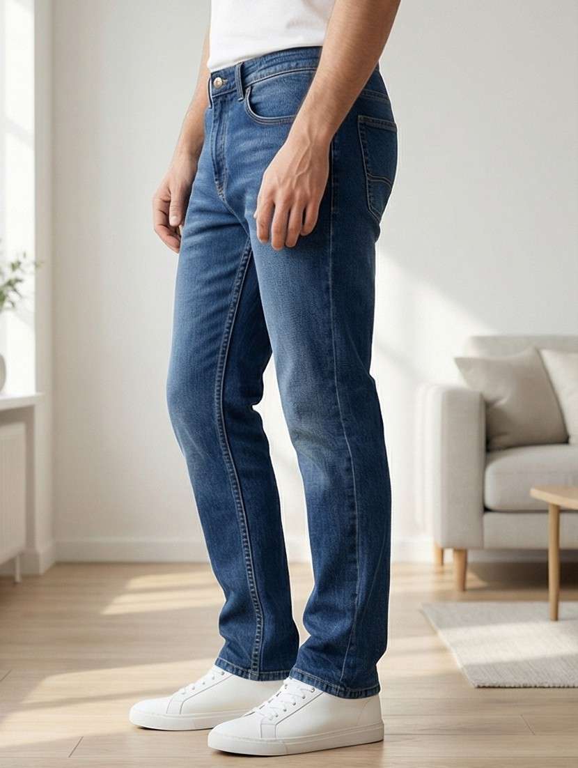 men washed high rise full length tapered jeans - 22447632 -  Standard Image - 2