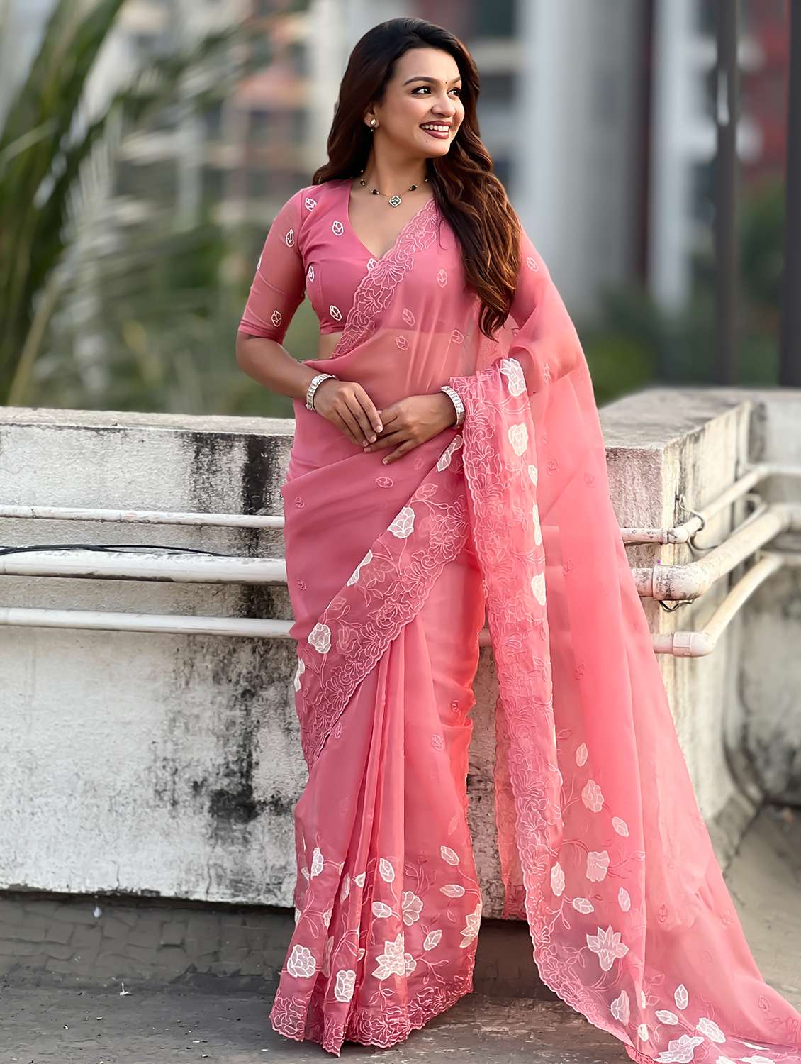 women solid with work embroidered saree with blouse - 22447829 -  Standard Image - 2