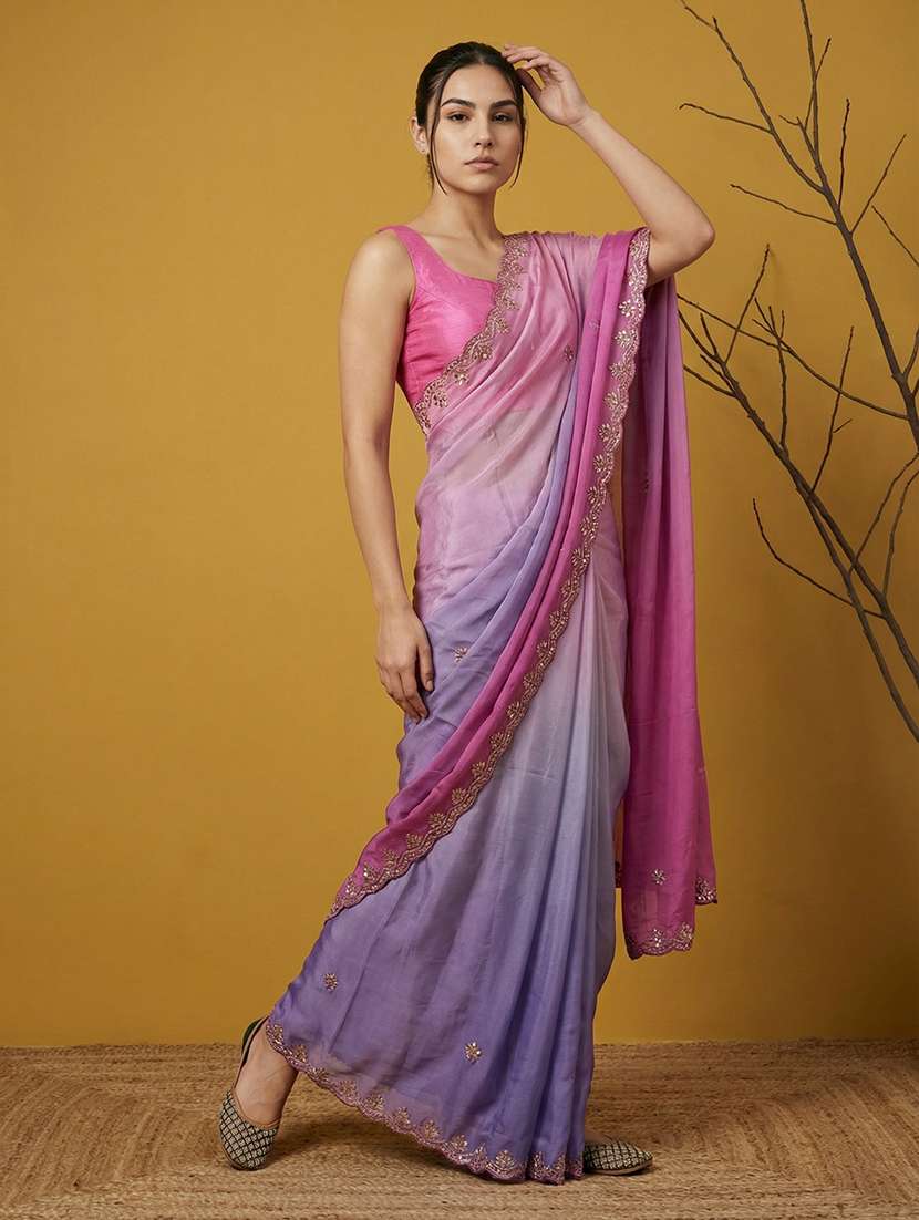 Women Ombre Embroidered Saree With Blouse - 22447847 -  Standard Image - 2