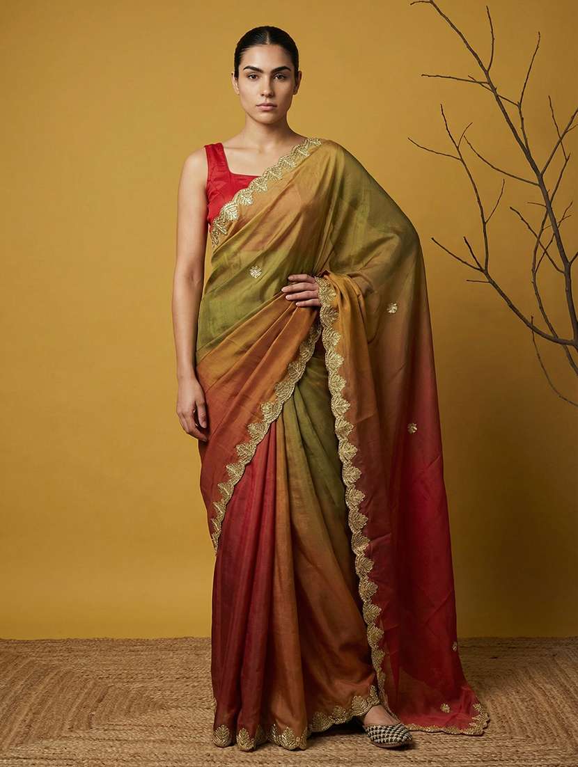 women ombre embroidered saree with blouse