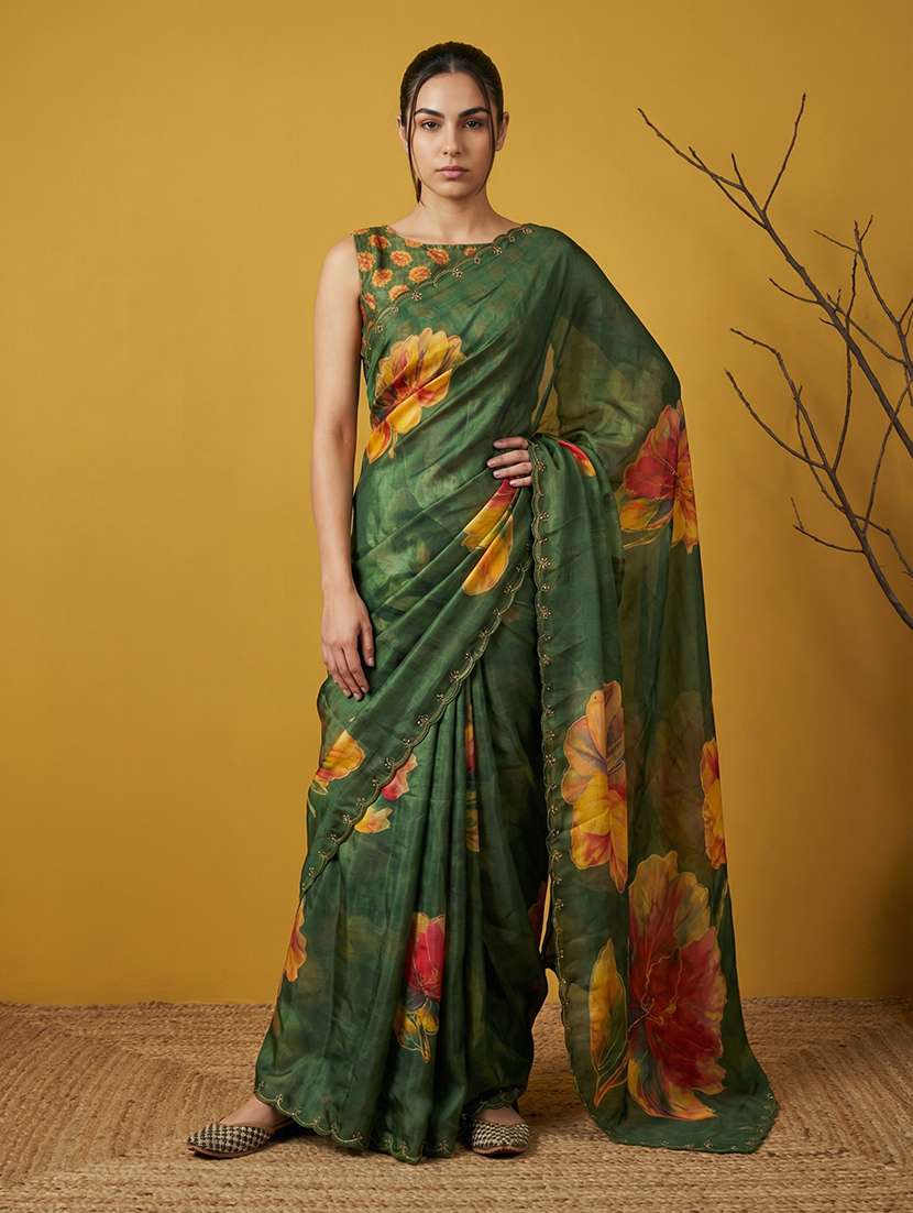 women floral embroidered saree with blouse