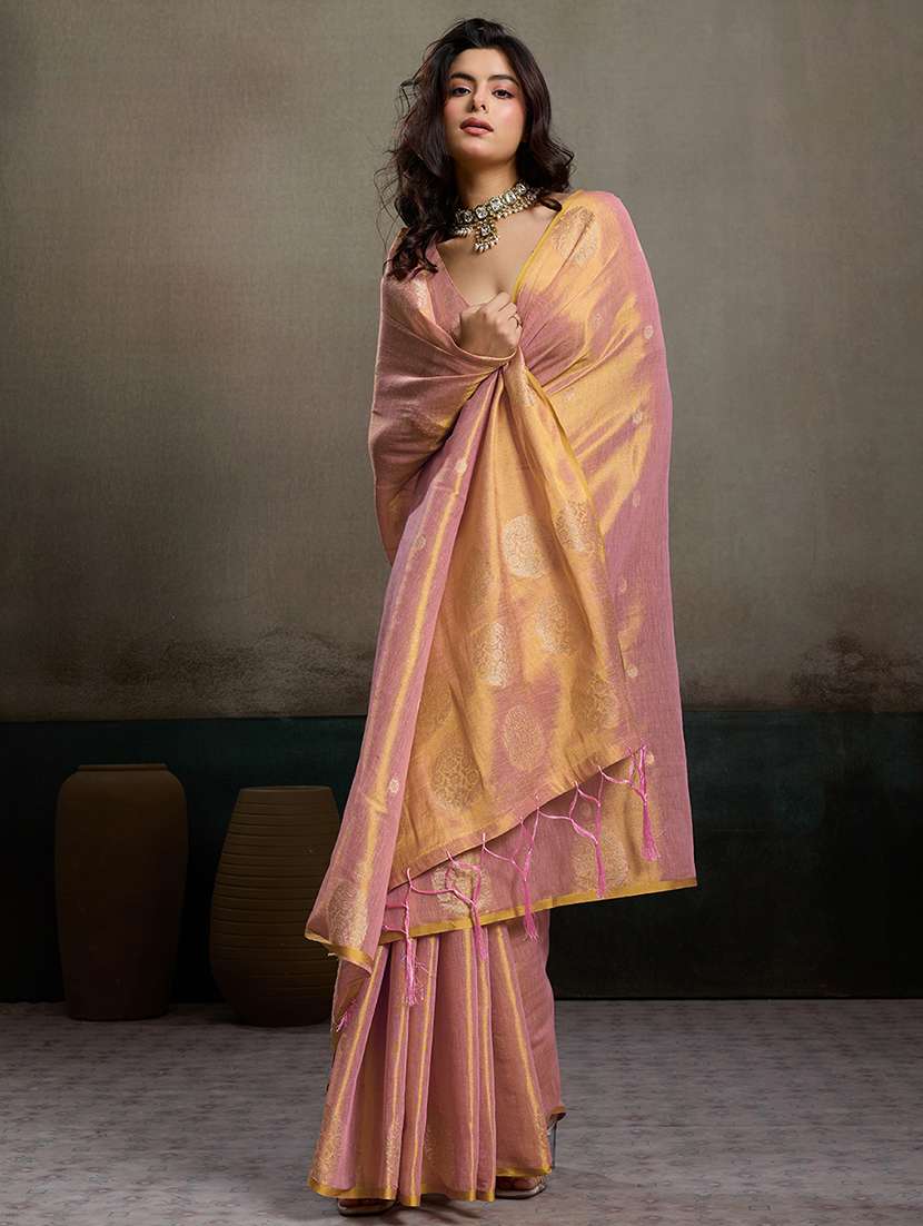 peach tissue handloom saree with blouse - 22447904 -  Standard Image - 2