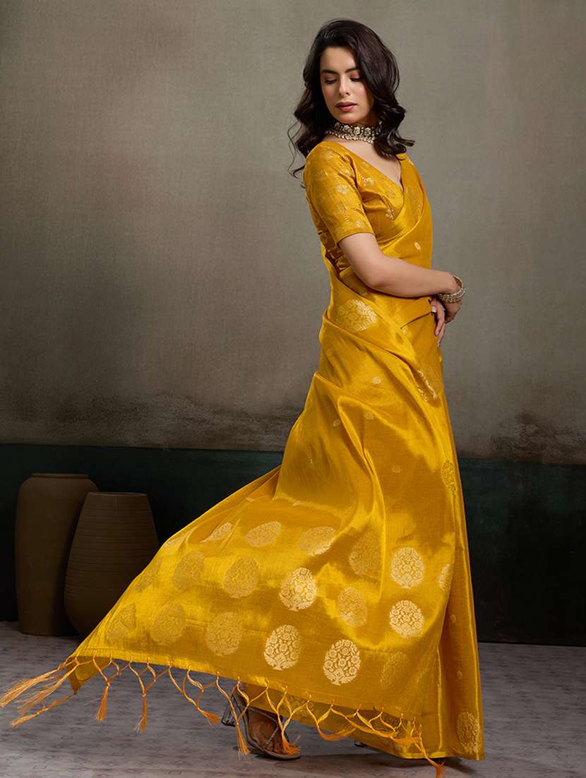 mustard tissue handloom saree with blouse - 22447906 -  Standard Image - 2
